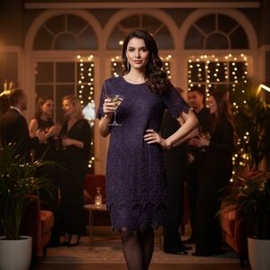 Vintage Brilliante Dress Purple Beaded Lace Layered Formal Evening Cocktail M